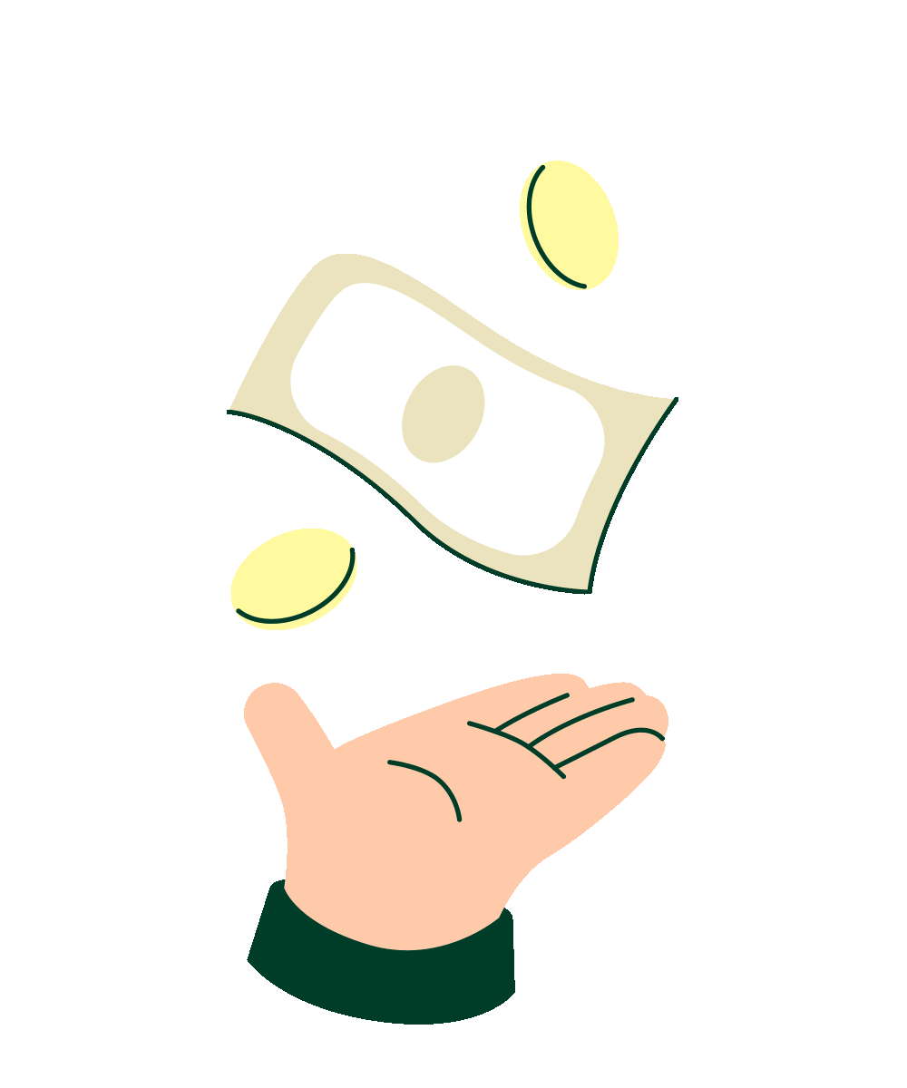 cartoon cash and stars above hand